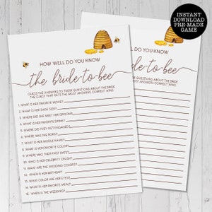 Bride to Bee Bridal Shower Game, How Well Do You Know The Bride, Bee Themed Games, Instant Download, Shower Game, Printable Game, Download image 3