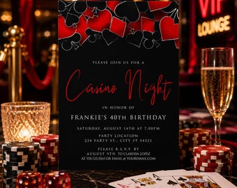 Casino Night Invitation Template, Las Vegas Party Invitation, Poker Night Invite, Editable Casino Birthday Invitation, Vegas Theme Party