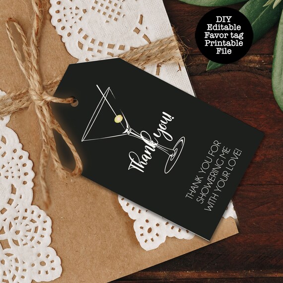Martini Glass Favor Tag | Cocktails Gift Tags | Printable Favor Tags | Thank You Tag | Editable Favor Tag | Printable Gift Tag Il_570xn