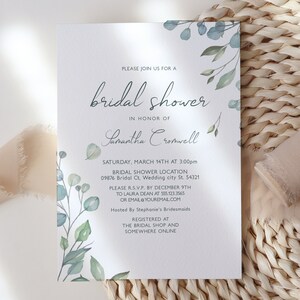 Greenery Bridal Shower Invitation, Printable Invitations, Eucalyptus Invitation, Floral Bridal Shower Invite, Green Bridal Shower Invitation