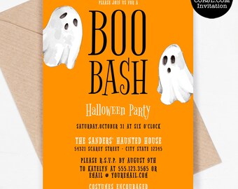 Editable Ghost Halloween Party Invitations, Halloween Invitations, Kids Halloween Invitations, Printable Invitations, Corjl Invite Template