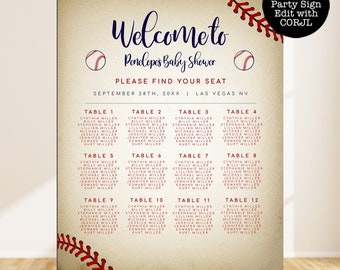 Vintage Baseball Custom Seating Chart, Printable Seating Chart Sign, Seating Chart Poster, Editable Seating Chart, Event Seating Charts