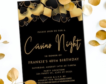 Gold Casino Invitation, Las Vegas Party Invitations, Printable Casino Invitations, Poker Night Invitation, Corjl Template, Instant Download