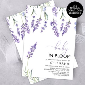 Country Lavender Baby Shower Invitations, Wildflower Baby in Bloom Invitation, Baby Shower invitation with Lavender, Printable Invitations
