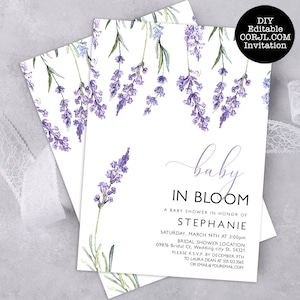 Country Lavender Baby Shower Invitations, Wildflower Baby in Bloom Invitation, Baby Shower invitation with Lavender, Printable Invitations