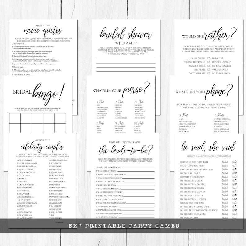 Printable Bridal Shower Games Black and White Bridal Shower Etsy