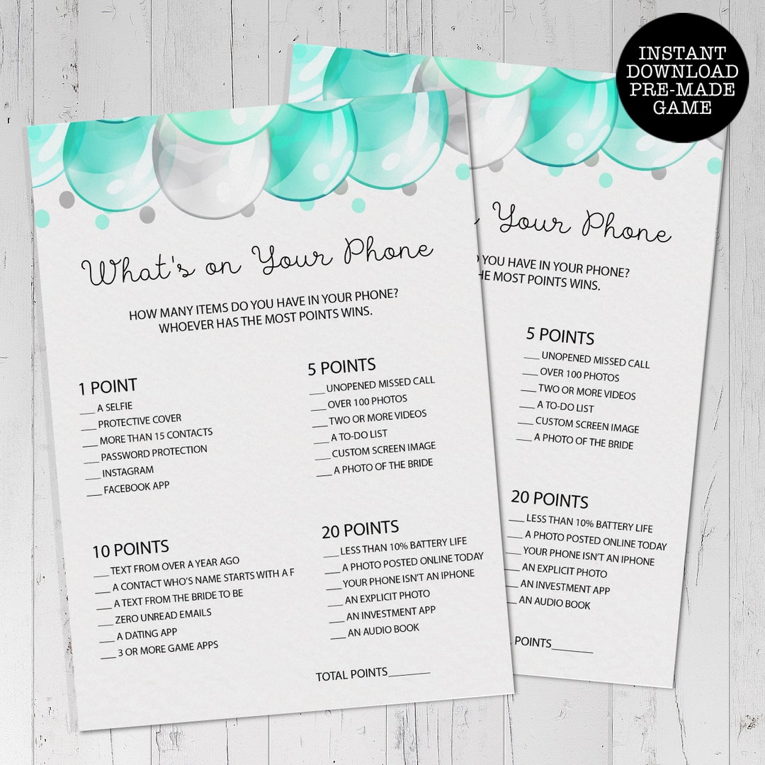 Phone Baby Shower Game Balloon Baby Shower Teal Baby Shower Etsy