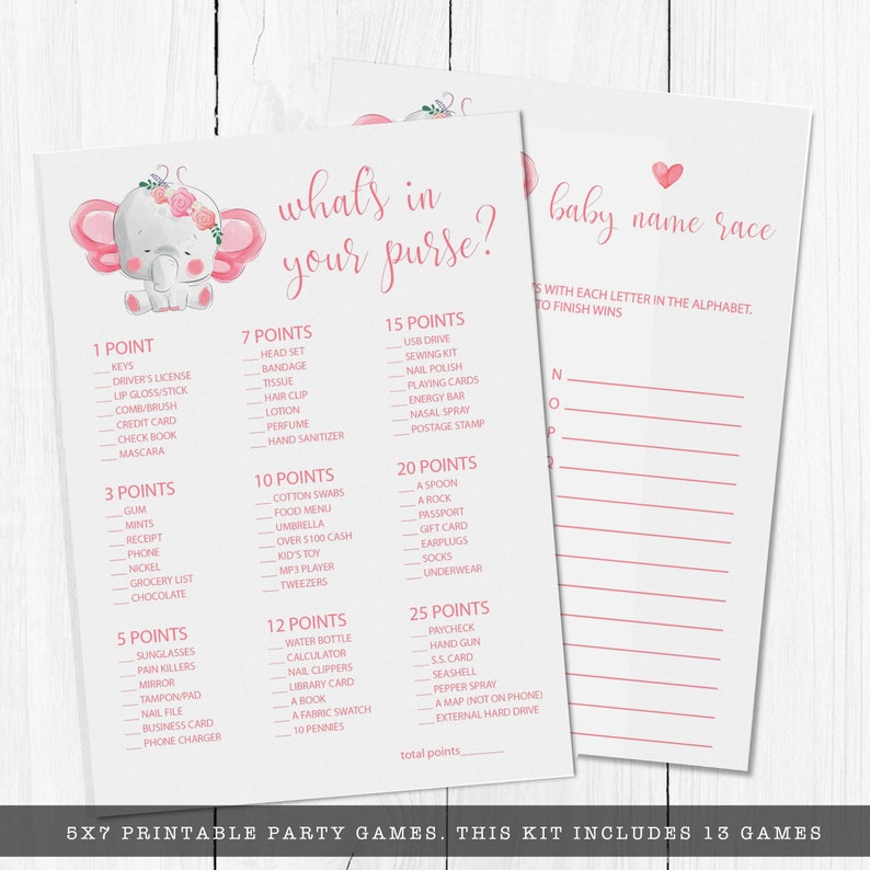 Elephant Baby Shower Game Kit Baby Shower Game Pink Shower Etsy