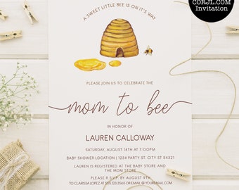 Mom To bee Baby Shower, Baby Shower Invitation, Modern Baby Shower Invitation, Honey Bee Invitation, Printable Invitation, Bumble Bee Themed