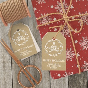 Rustic Christmas Gift Tags, Wreath Christmas Gift Tags, Printable Favor Tag, Christmas Tag Template, Personalized Christmas Tag, Holiday Tag image 4