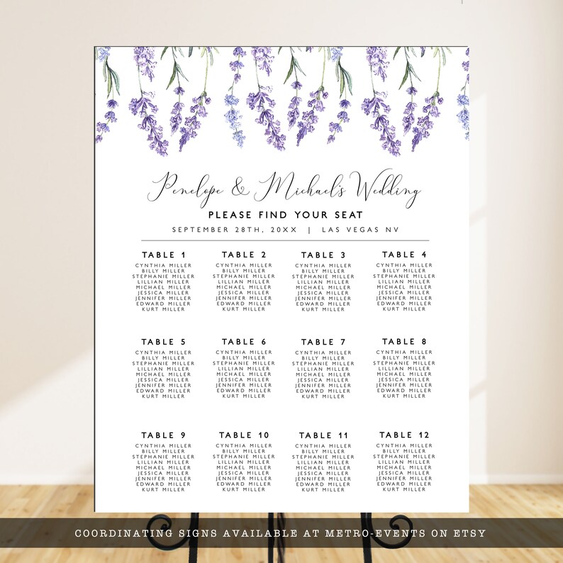 Digital seating chart Lavender Wildflower Bridal Shower Invitation Template for Corjl