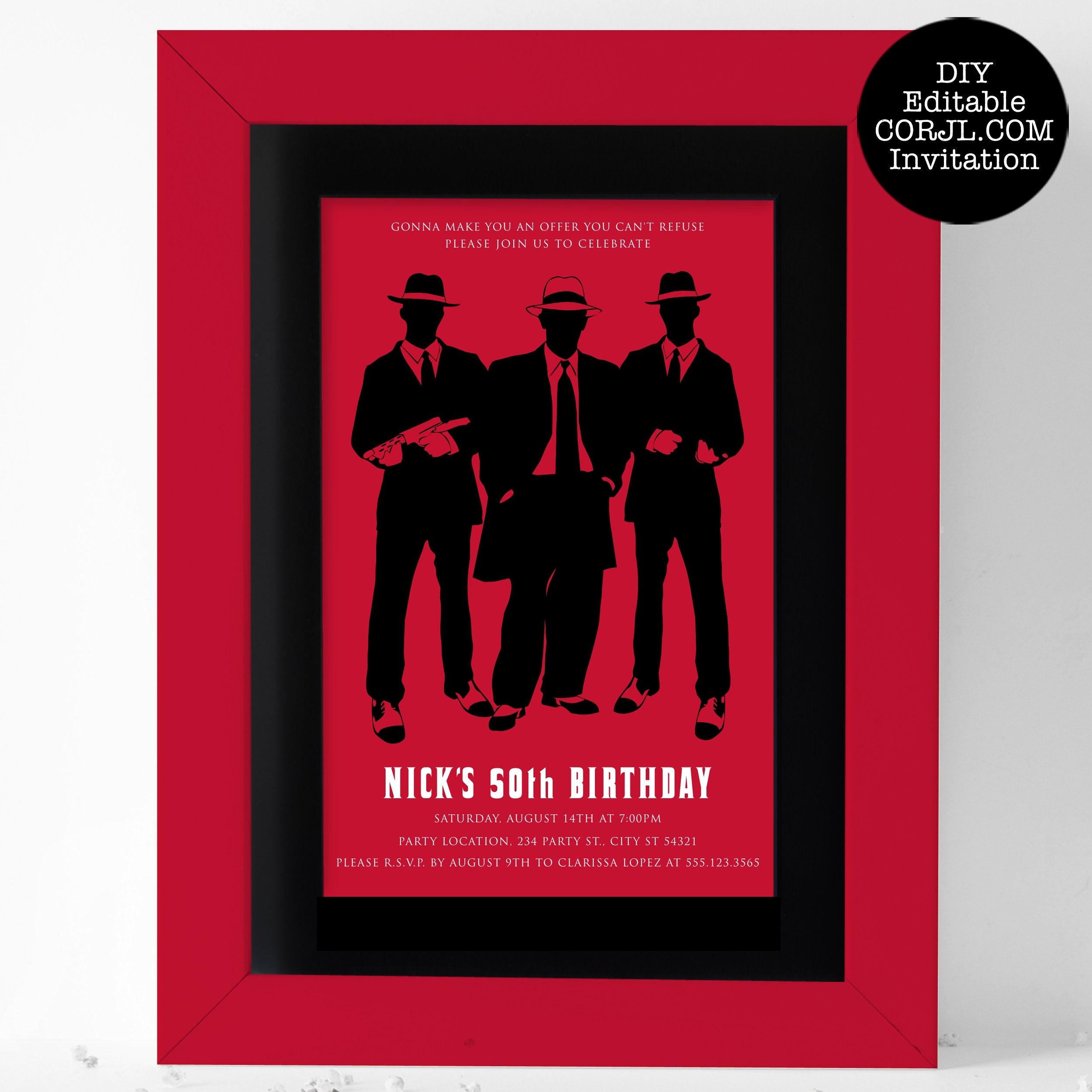 Mob Party Invitations, Mobster Invitations, Mafia Invitations,  Adult Invitations, Gangster Invitations, Mobster Party, Corjl Template