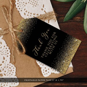 Black and Gold Printable Thank You Tags, Gold Favor Tags, Gold Glitter ...