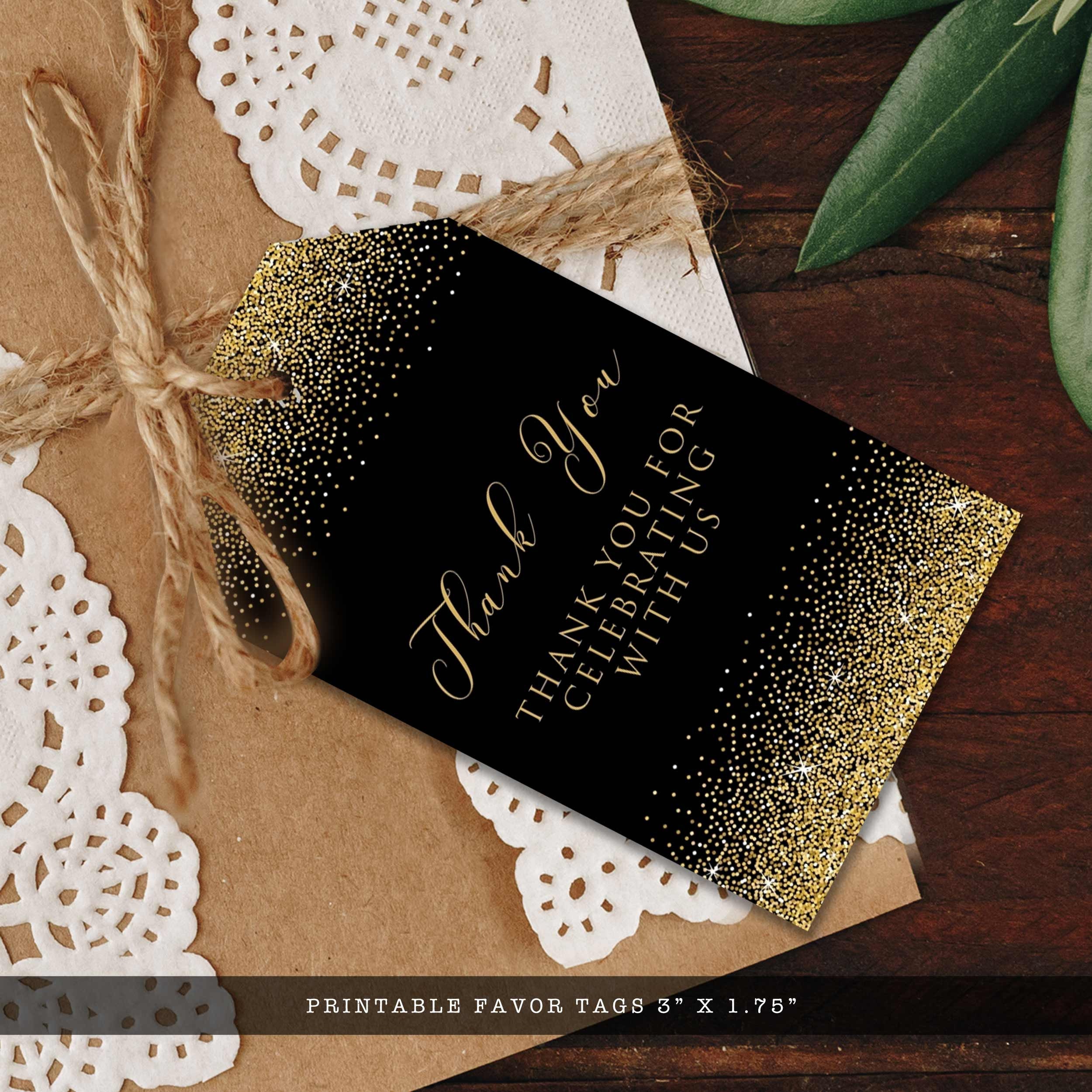 Black and Gold Printable Thank You Tags Gold Favor Tags Gold Etsy