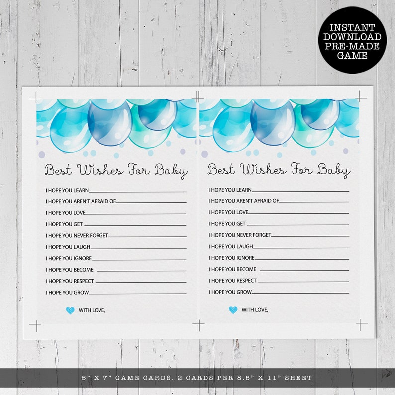 Balloon Baby Shower Game Best Wishes for Baby Instant Etsy
