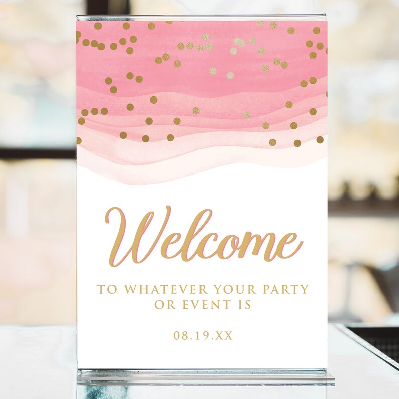 Blush Pink & Gold Welcome Sign: Watercolor Party Decor (Corjl Template) image 4