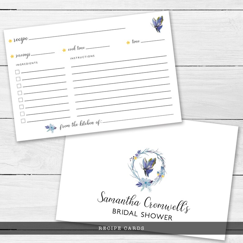 Butterfly Recipe Card Blue Butterfly Recipe Cards Corjl Etsy