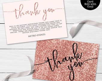 Pink Glitter Thank You Card, Sparkle Thank You Notes, Printable Thank You Card, Custom Thank You Card, Pink Thank You Card, Pink Glam Themed