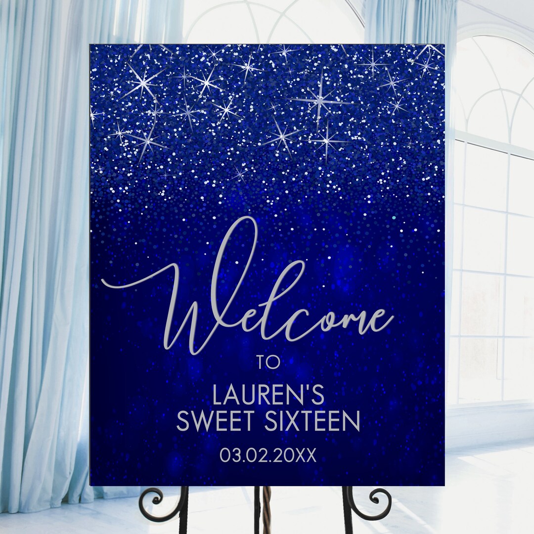 Set di 30 cartellini per selfie con scritta Sweet 16 Birthday, colore blu e argento, per 16° festa e decorazioni, 16° Bday disegni con vero glitter - abbiamo menzionato no fai da