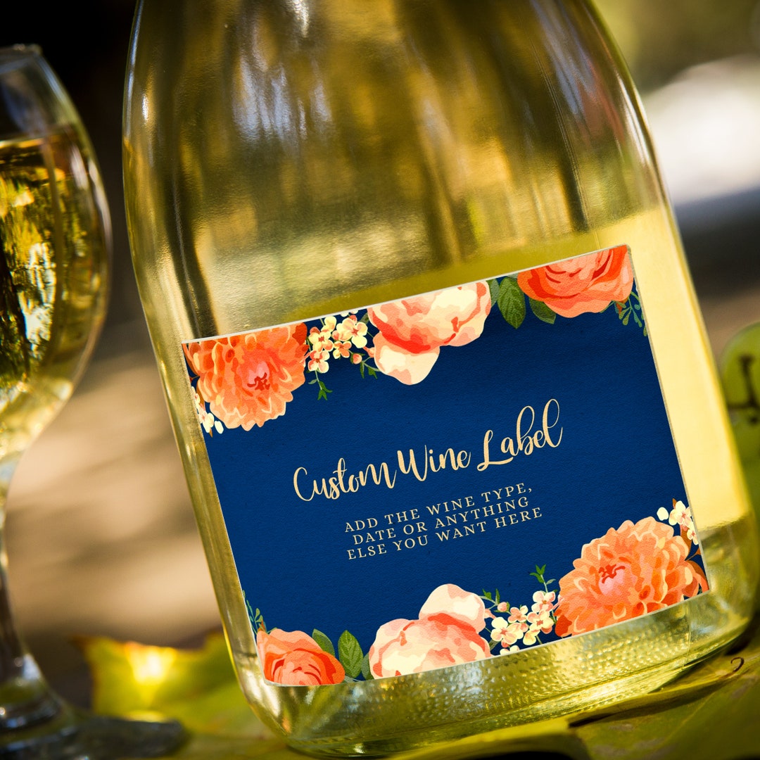 Editable Navy and Orange Wine Labels Printable Wine Label Etsy