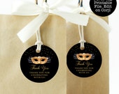 Gold and Black Masquerade Favor Tags, Round Gift Tags, Editable Gift Label, Printable Favor Tags, Gift Tag, Corjl Template, Masquerade Tags Il_170x135
