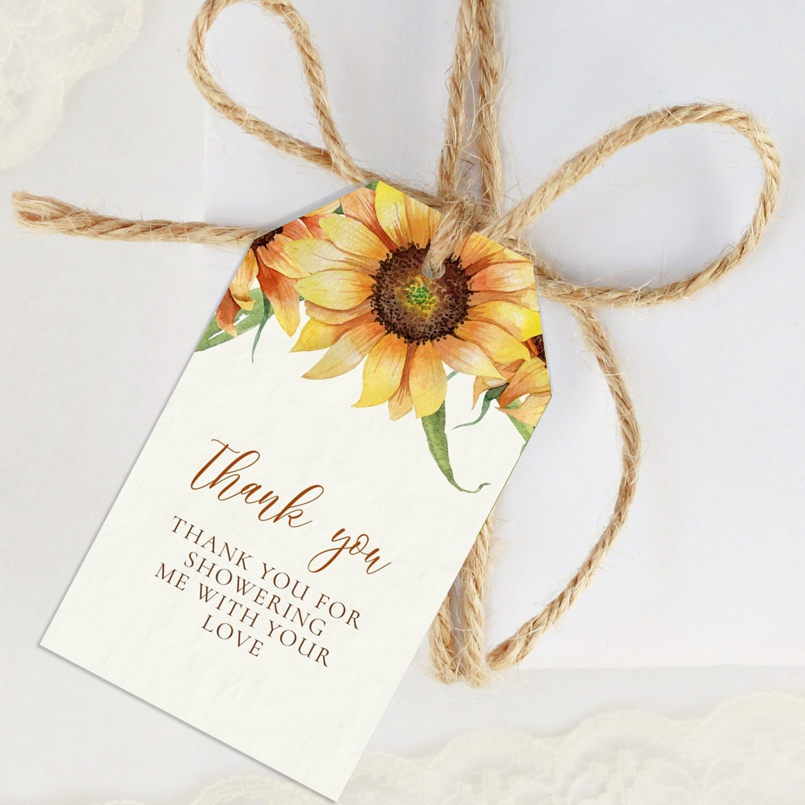 Sunflower Thank You Tags Sunflower Favor Tags Sunflower Gift Etsy
