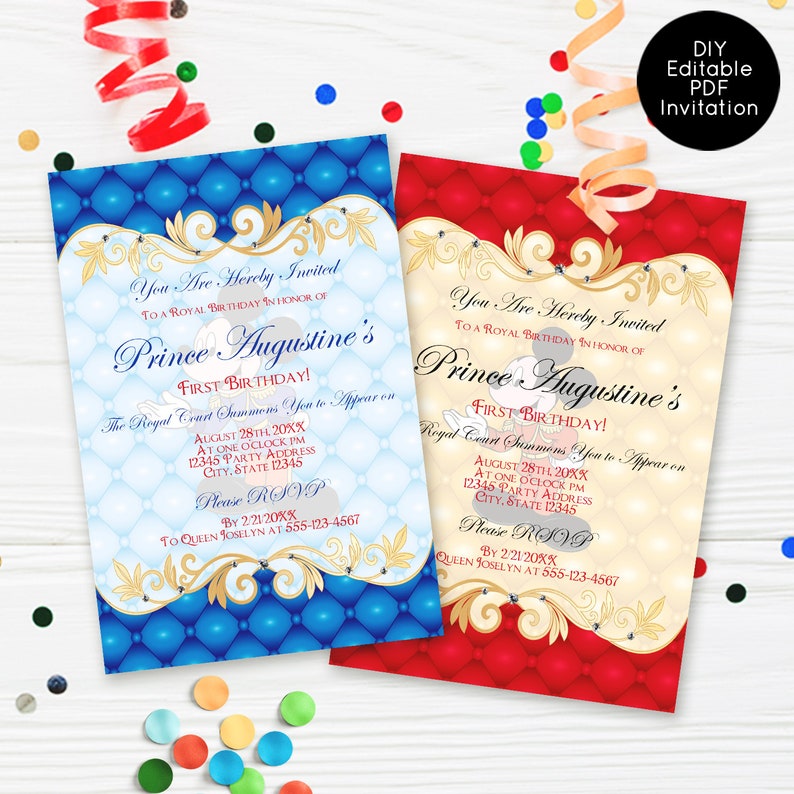Mickey Mouse Prince Invitations Etsy