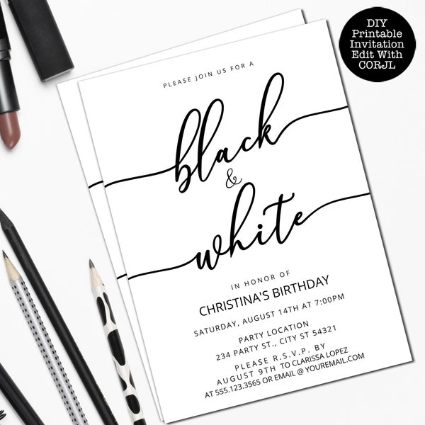 Black White Invite - Etsy