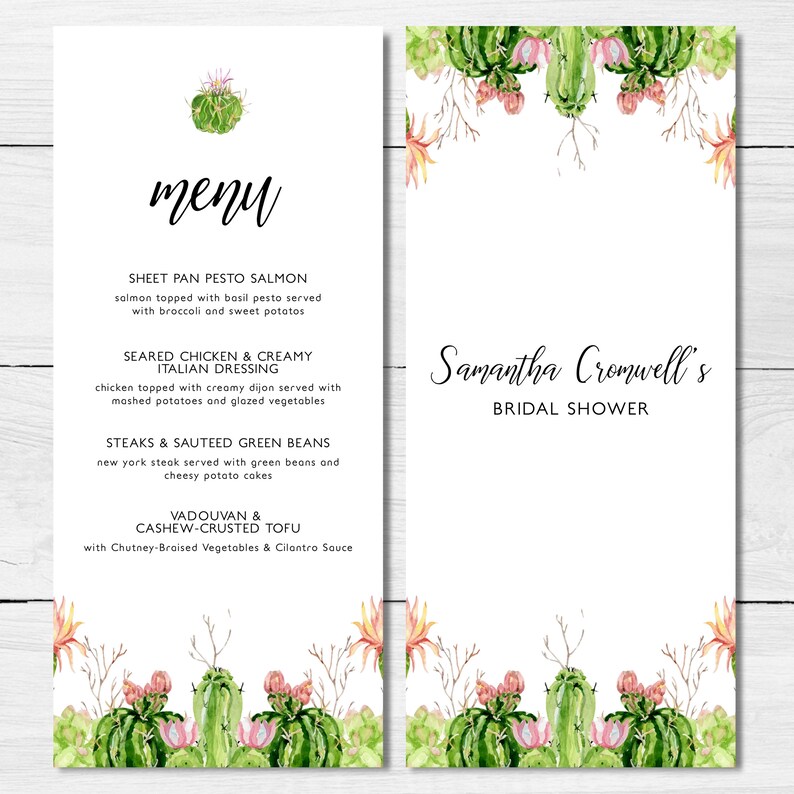 Cactus Dinner Menu Custom Cactus Menu Food Menu Cactus Etsy