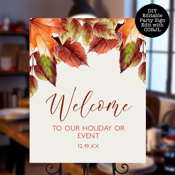 Fall Leaves Welcome Signs, Friendsgiving Sign, Thanksgiving Sign, Printable Signs, Instant Download, Welcome Sign, Editable Sign, Fall Sign Il_570xn
