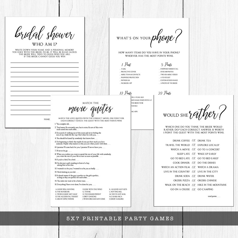 Printable Bridal Shower Games Black and White Bridal Shower Etsy