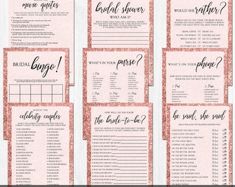 Printable Bridal Shower Games, Blush Pink Glitter Bridal Shower Games, Printable Games, Instant Download, Pre-Made Game Kit