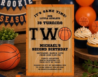 Basketball 2nd Birthday Invitation, Basketball Second Birthday Invite, Rookie Season Birthday Invitation, Sports Birthday Party Invitation