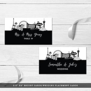 Vegas Baby! This black-and-white escort card is created with a silhouette of the Las Vegas Skyline. Perfect for your Vegas vacation. Designed By MetroEvents.
