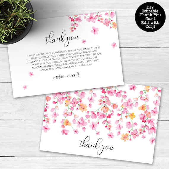 Custom Floral Thank You for your Order Card Editable Thank You for Purchase DIY Customer Thank You Card Etsy Thank You Card Template