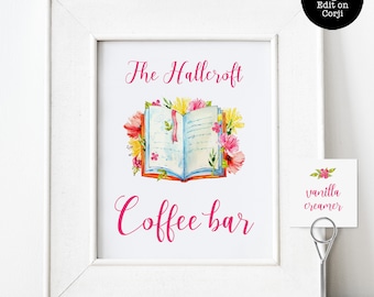 Floral Coffee Bar Sign, Printable Coffee Bar Signs, Printable Signs, Book Club Signs, Floral Coffee Bar Sign, Instant Download, Coffee Signs