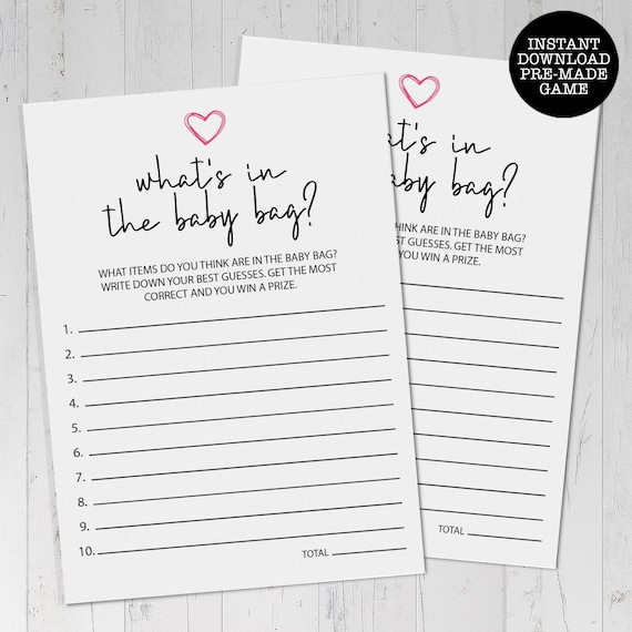 Pink Baby Shower Game Whats in the Bag Baby Shower Game Etsy
