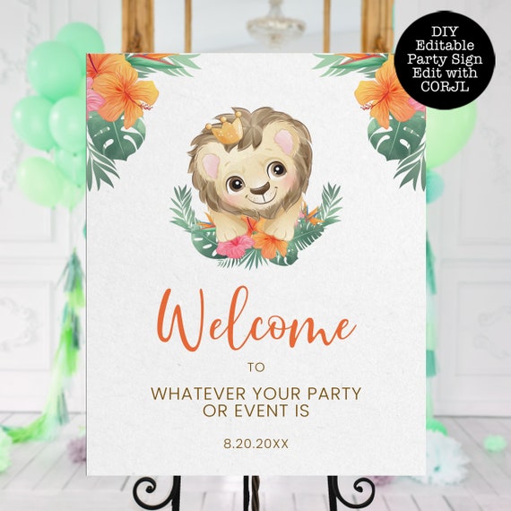 Baby Lion Welcome Sign, Lion King Baby Shower Sign, Custom Welcome Sign, Editable Welcome Sign, Instant download, Lion Welcome Signs Il_570xn