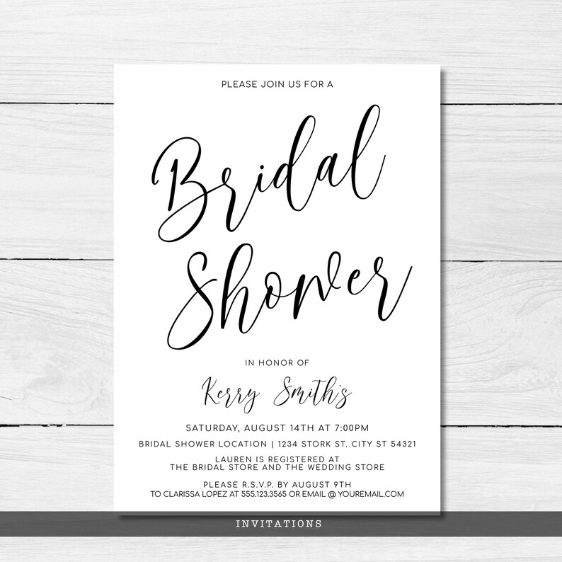 Black and White Bridal Shower Invitations Bridal Invitations Etsy