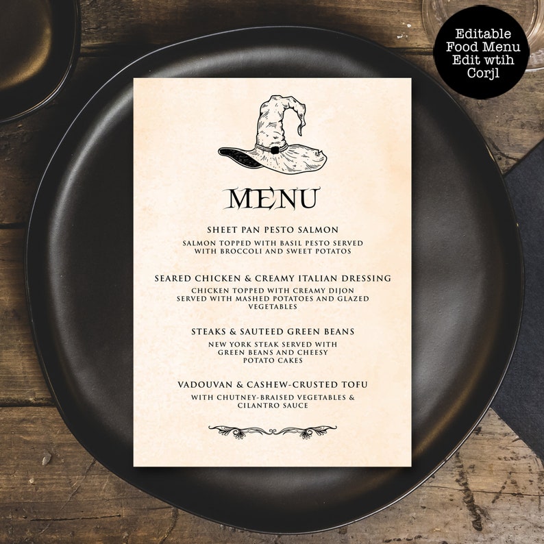 Vintage Witch Food Menu Halloween Menu Custom Dinner Menu Etsy