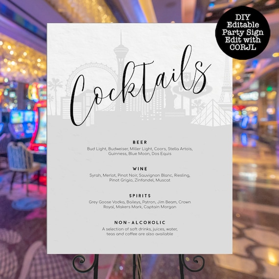 Las Vegas Themed Drink Menu Signs, Casino Party Sign, Cocktail Menu