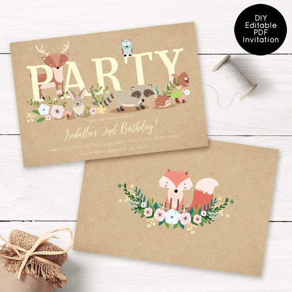 Woodland Birthday Invitations Charming Forest Invitations Etsy