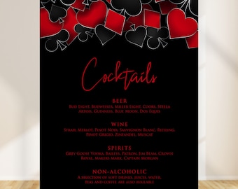 Editable Bar Signs, Vegas Themed Drink Menu Signs, Casino Party Sign, Cocktail Menu, Drink Menu Sign, Instant Download, Printable Sign
