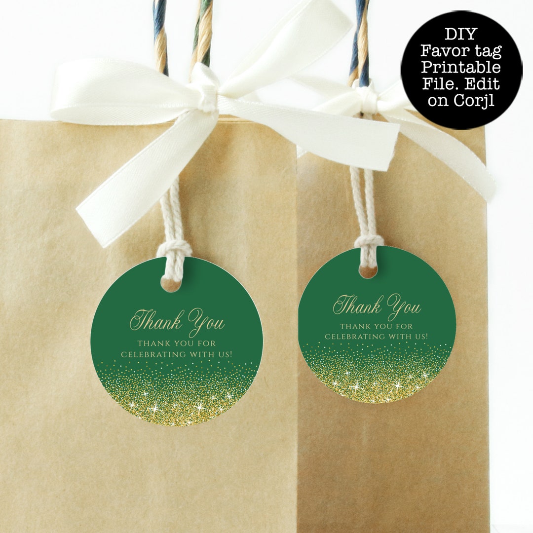 Editable Green and Gold Favor Tag, Round Gift Tags, Gift Labels ...