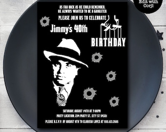 Invito di compleanno per gangster: festa gangster, modello modificabile (download digitale)