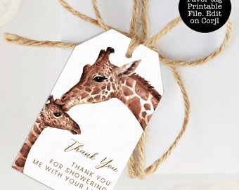 Giraffe Favor Tags, Safari Gift Tags, Jungle Favor Tag, Printable Thank You Tag, Gift Tag Template, Printable Favor Tag, Corjl Template