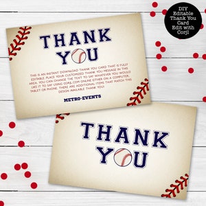 Baseball-Dankeskarten, Sport-Dankeskarten, druckbare Dankeskarte, sofortiger Download, Baseball-Notizkarten, angepasste Dankeskarte