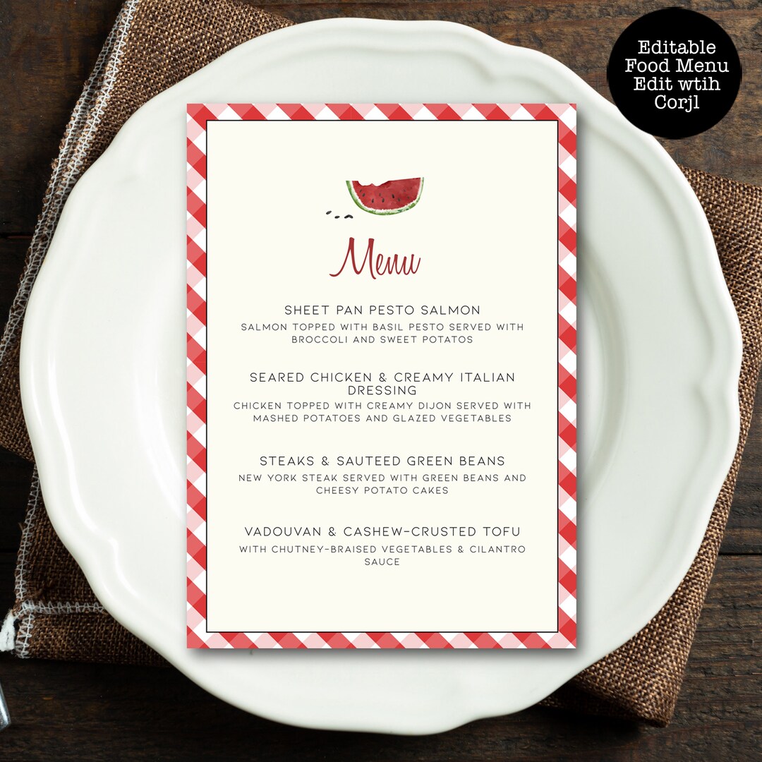 Watermelon Dinner Menu Custom Menu Food Menu Picnic Menu Etsy