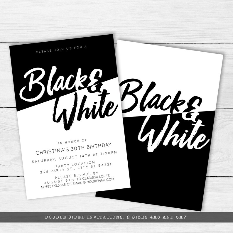 Bold and Modern Black and White Party Invitations Adult Etsy