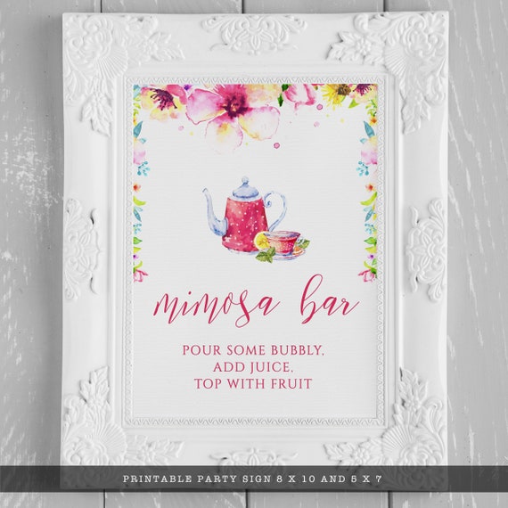 Floral Tea Party Mimosa Bar Sign, Instant Download, Floral Sign, Bridal Shower Bar Sign, Tea Party Sign, Bridal Shower Sign, Printable Sign Il_570xn
